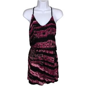 Karina Grimaldi Dress Ewan Printed Mini Pink Black V-Neck Women's XS Party‎ NEW